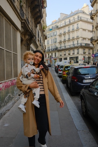 Mother and baby on Paris street